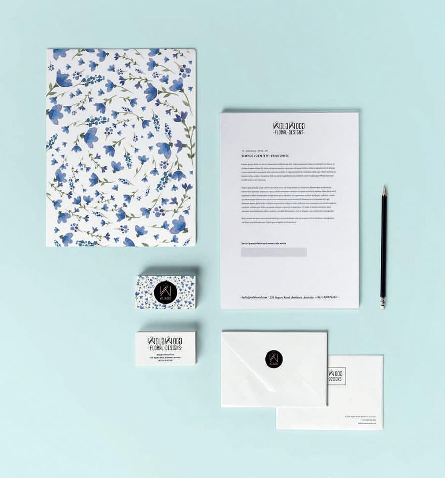 Branding for the Wildwood Makeup company, including envelopes, letterheads and business cards