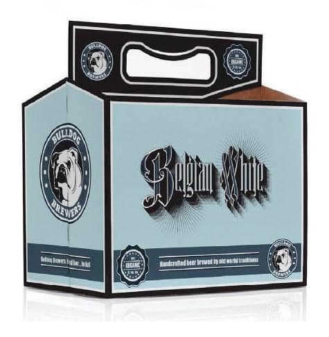 Blue Bulldog Brewers cardboard packaging for 6 bottles