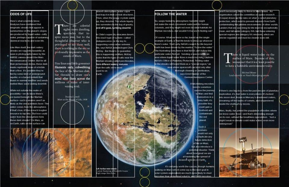 InDesign grid for feature article with shots of the earth
