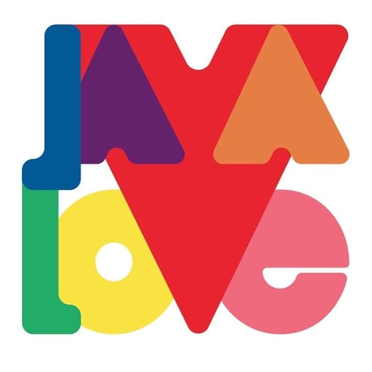 JavaLove Logo designed with bright colours, the letter V is very big