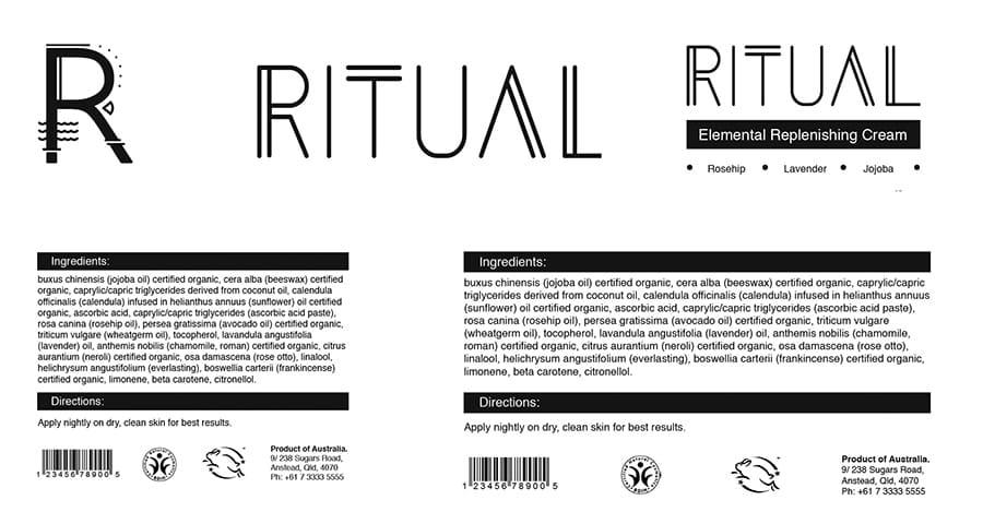 Ritual Makeup Packaging printout layed out in full