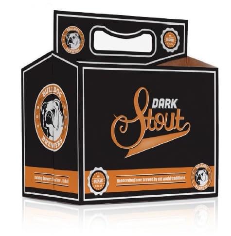 Orange Bulldog Brewers cardboard packaging for 6 bottles
