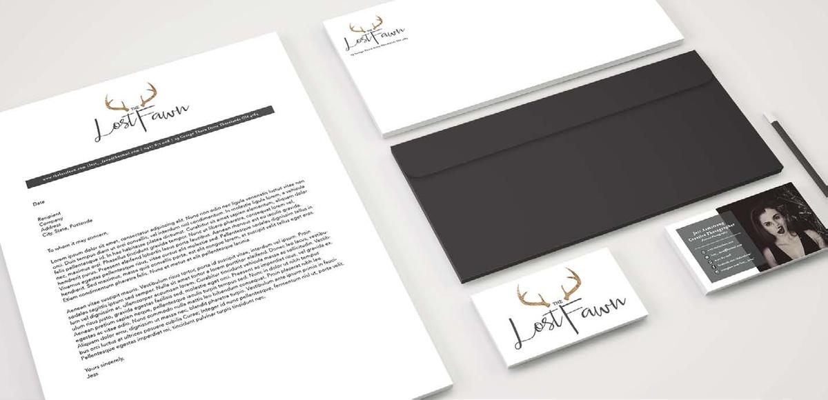 Letter headers, envelopes and business cards for the Lost Fawn