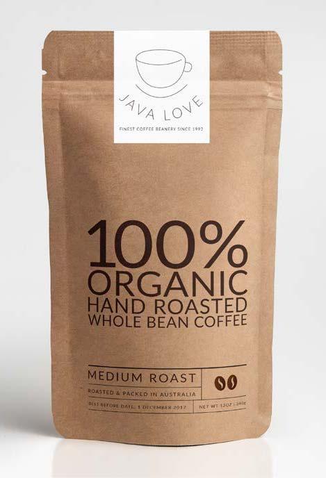 Brown paper bag of hand roasted Java Love beans